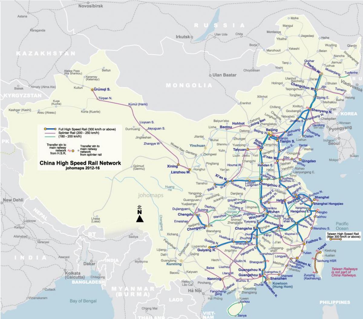 el tren de alta velocidad de China mapa