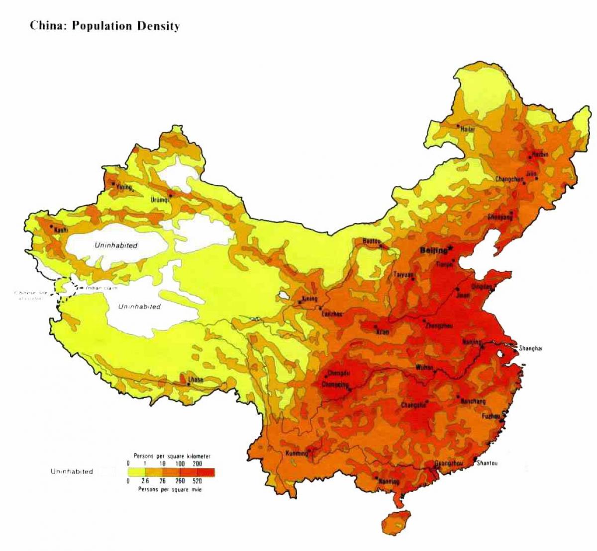 densidad de población mapa de China