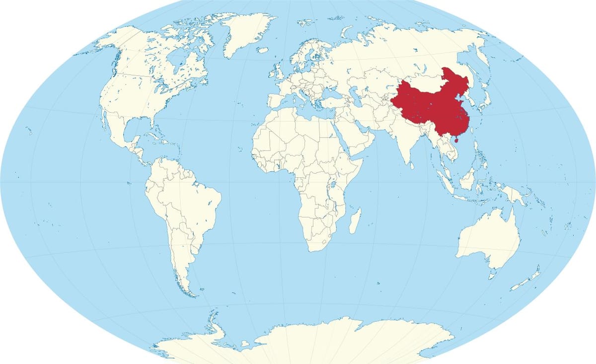 China en el mapa del mundo