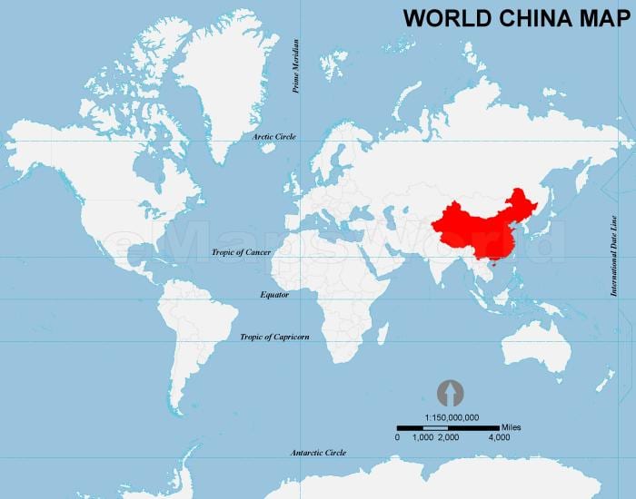China en el mapa del mundo