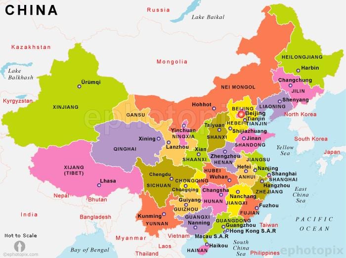 Mapa de China con los estados