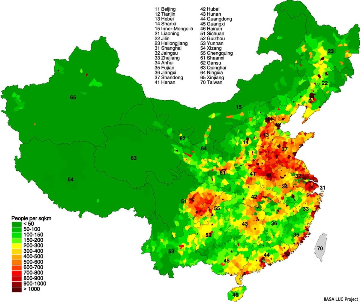 la distribución de la población mapa de China