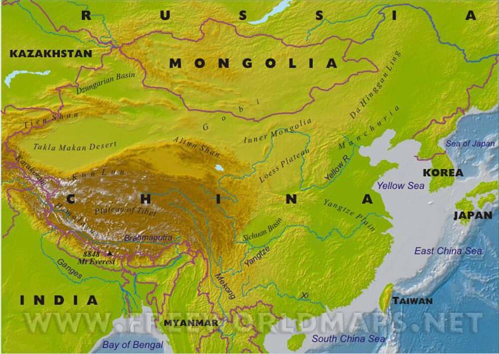 Mapa de China física