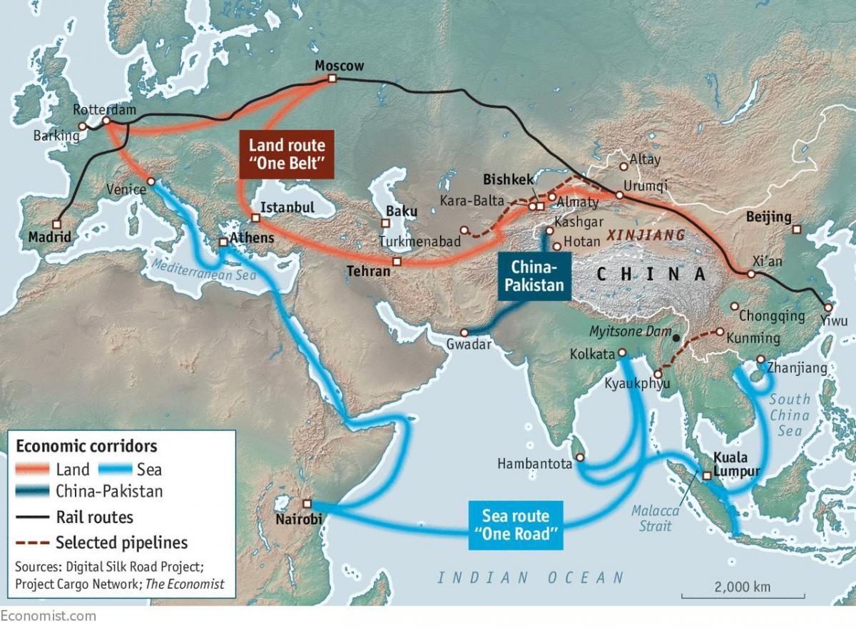China proyecto ruta de la seda mapa