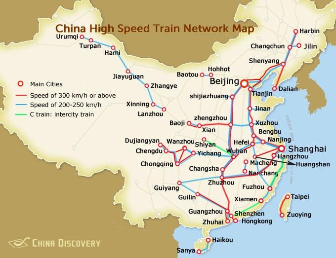 tren de alta velocidad de China mapa