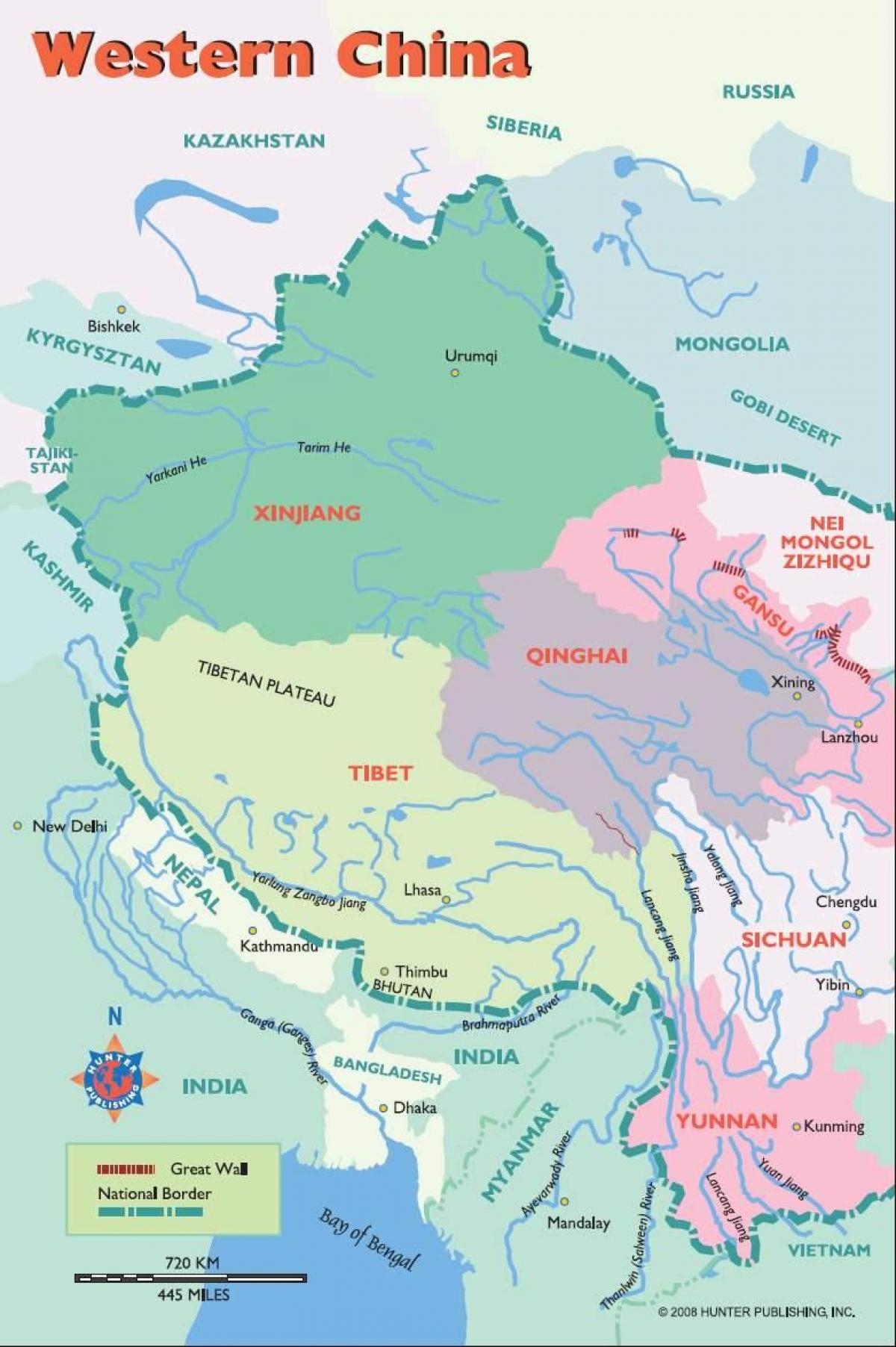 mapa del oeste de China