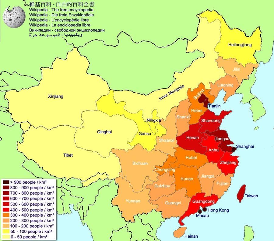 mapa de China de la población