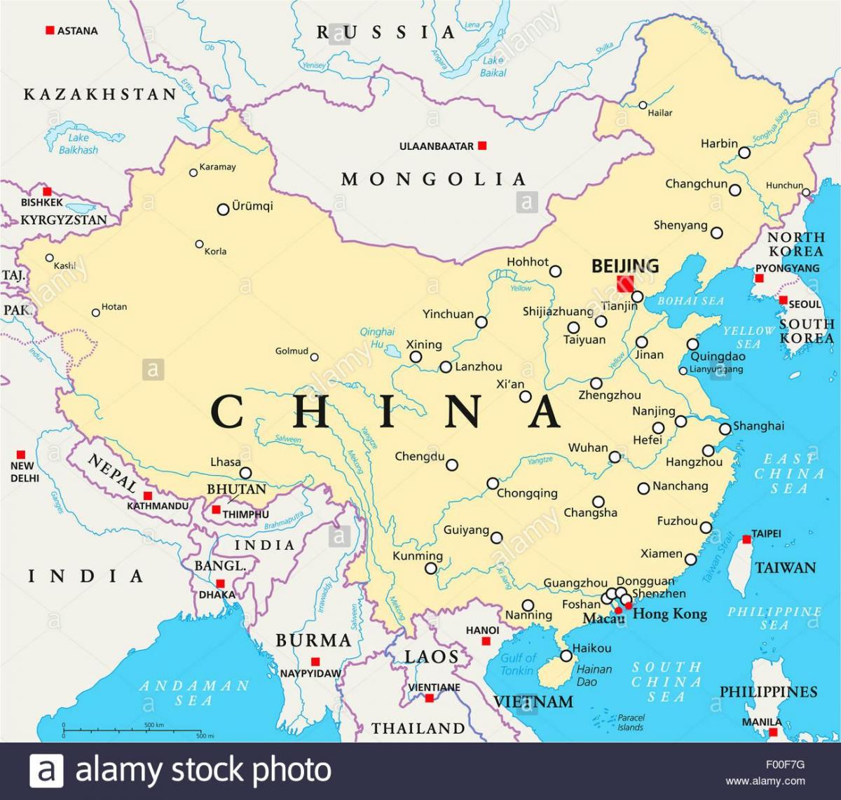 mapa de ríos de China
