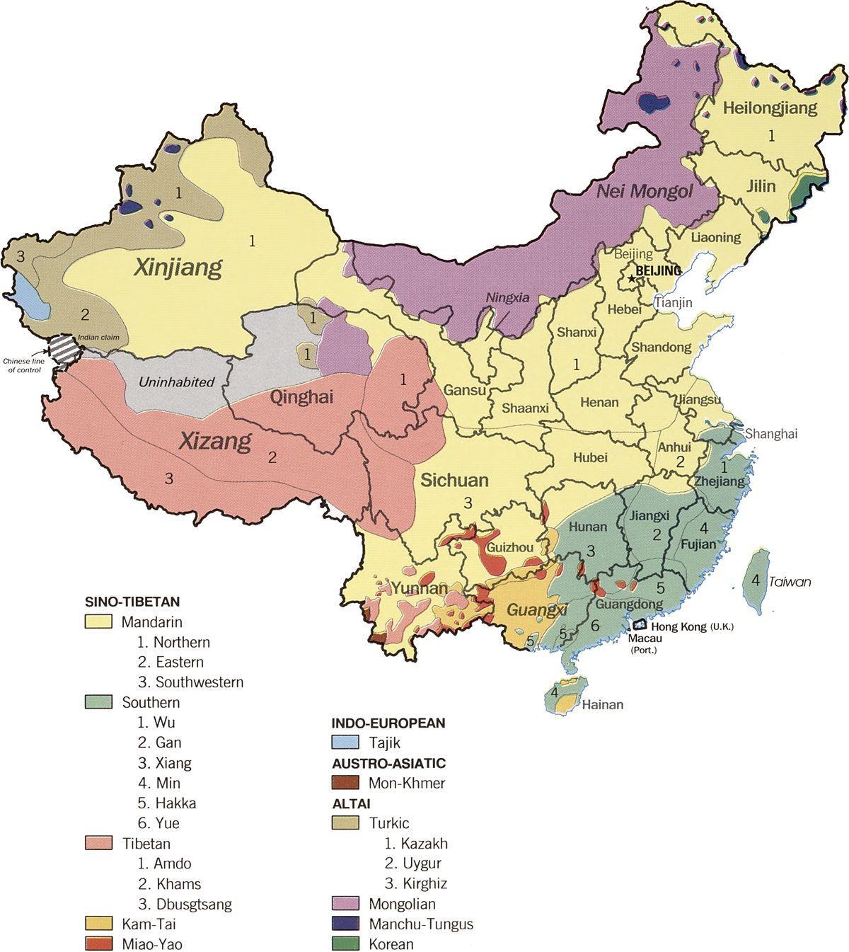 mapa de la lengua China