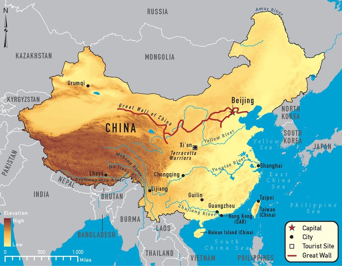 Mapa de China de los ríos