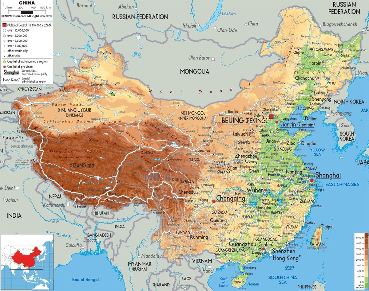 mapa físico de China