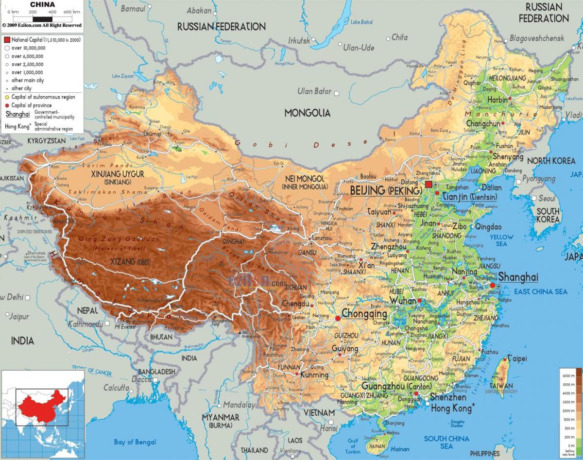 mapa físico de China
