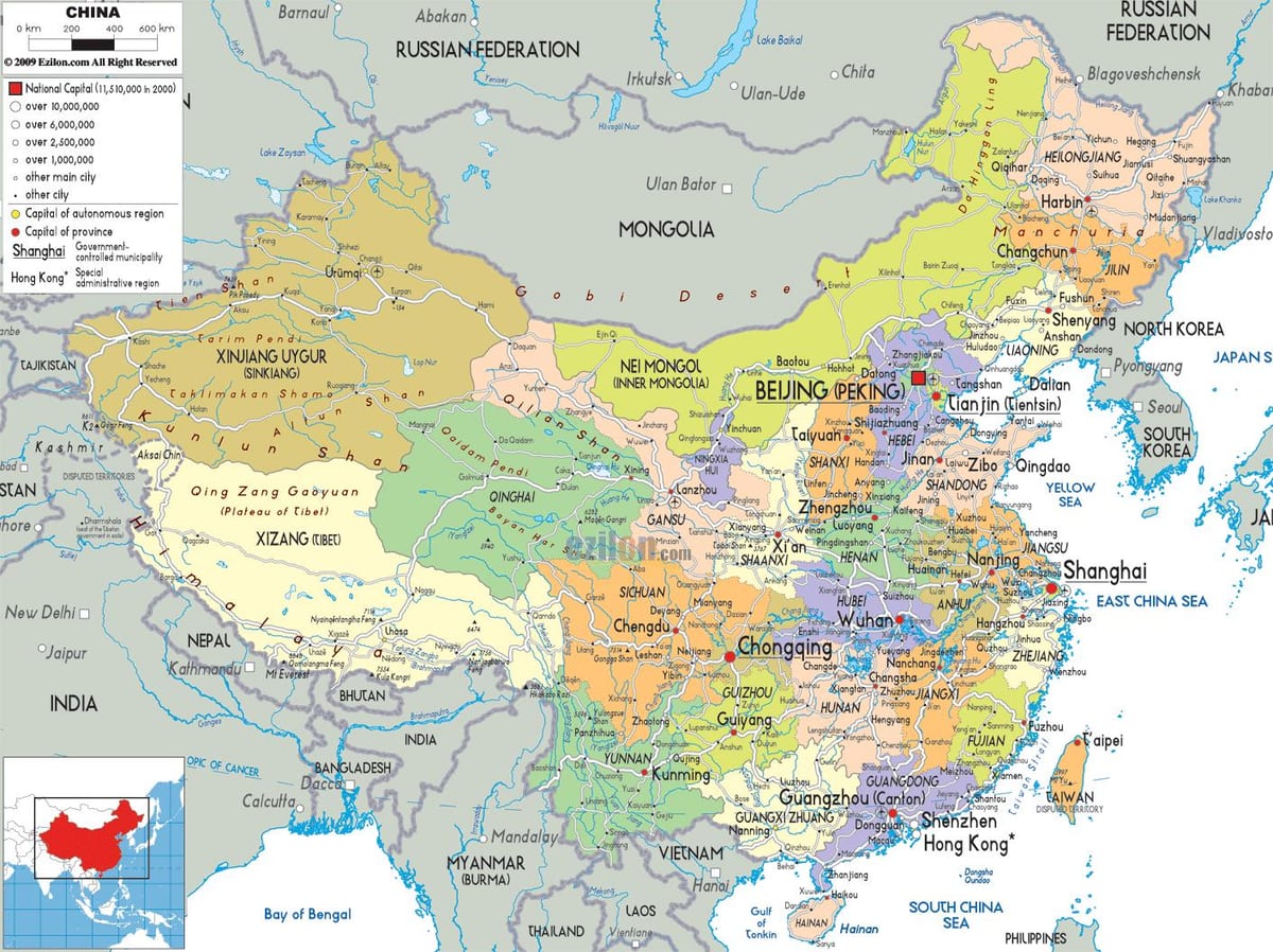 político del mapa de China