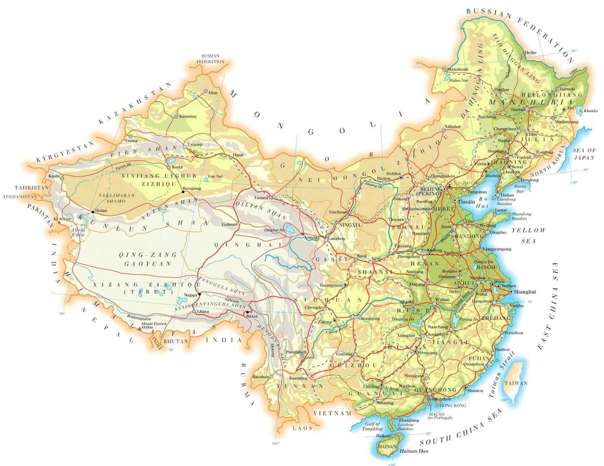 Mapa de China topografía