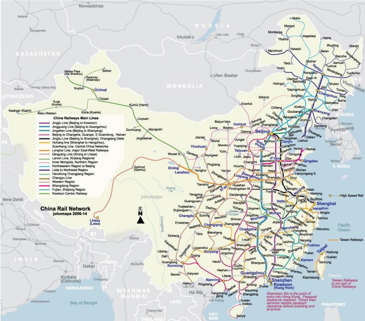 tren del mapa de China