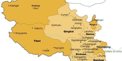 Mapa del oeste de China
