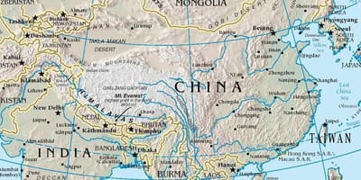 Mapa de China cordilleras