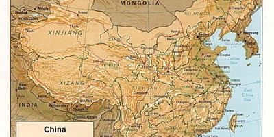 Mapa del terreno de China