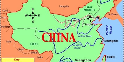 Mapa de China con los ríos y las montañas