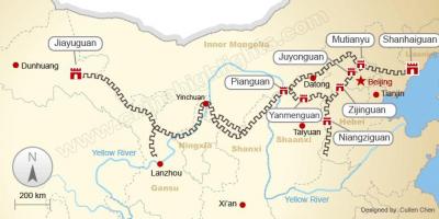 La gran muralla de China en el mapa