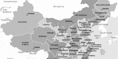 Mapa de China en blanco y negro