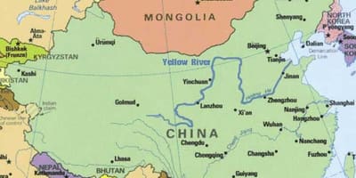 Río amarillo en el mapa de China